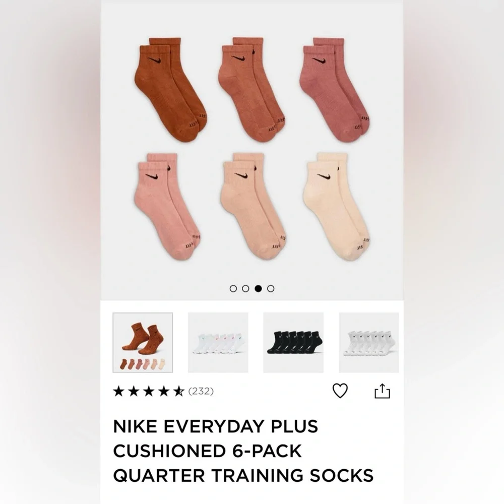 Nike Everyday Plus Cushioned 6-Pack Quarter Training Socks - Size Large